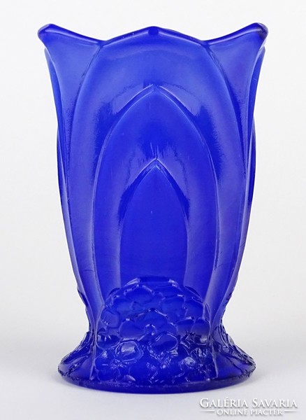 1M803 Curt Schlevogt kék üveg váza 11 cm