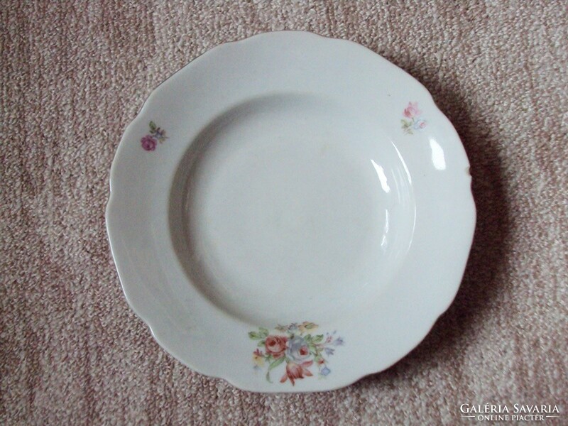 Retro old porcelain deep plate with flower pattern Bulgaria Bulgarian made isida mark