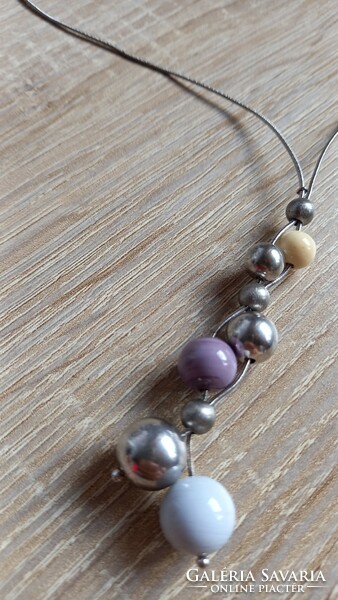 Silver necklace with silver and fire enamel spheres