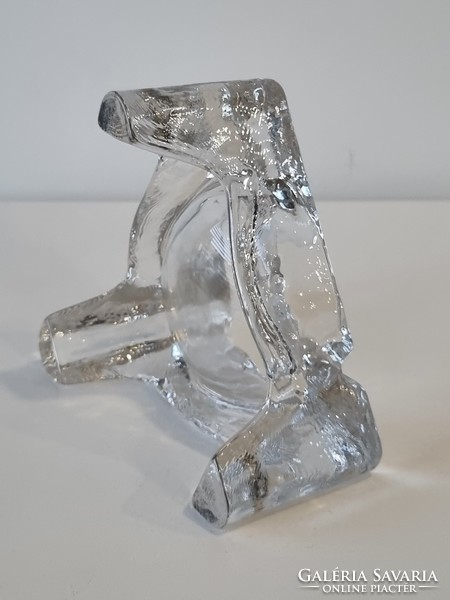 Vinatge ice glass candle holder on large legs, table decoration - Scandinavian style glasswork