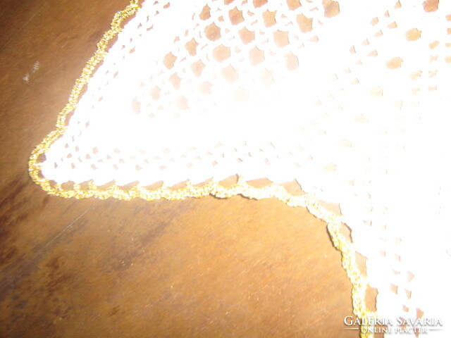 Beautiful white antique hand-crocheted star-shaped tablecloth with aany edges