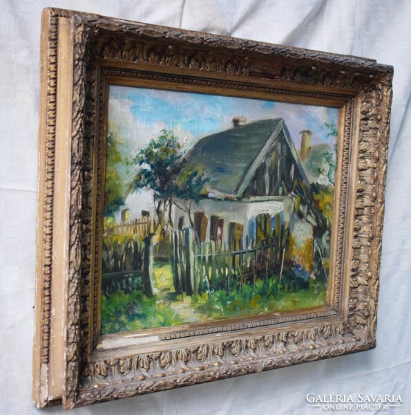 Farm world, cheerful country oil painting 42.5 x 31 cm + frame, which is faulty, framed picture