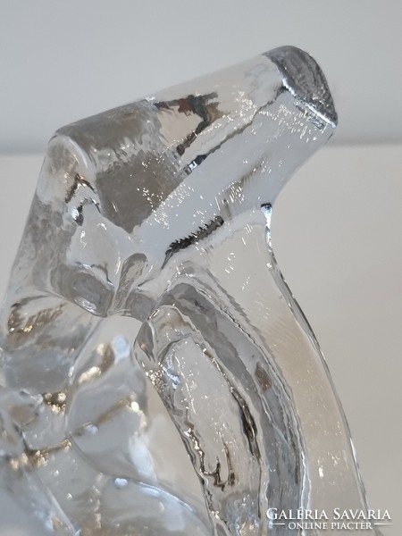 Vinatge ice glass candle holder on large legs, table decoration - Scandinavian style glasswork