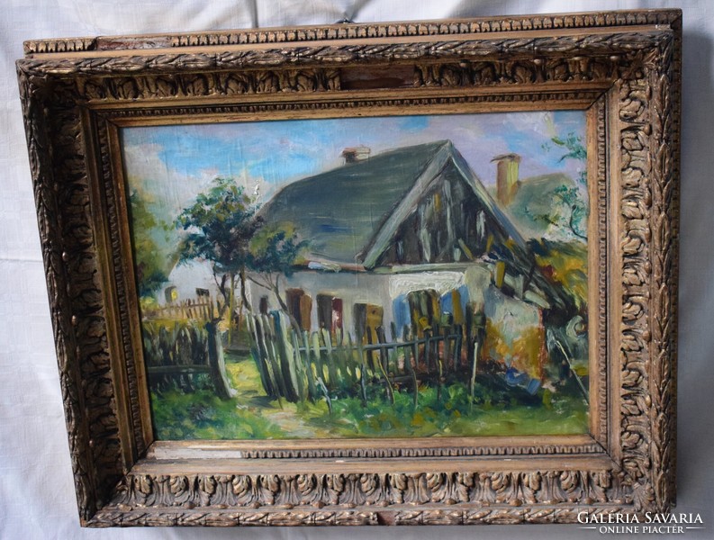 Farm world, cheerful country oil painting 42.5 x 31 cm + frame, which is faulty, framed picture