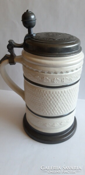 German jug with tin lid, cup