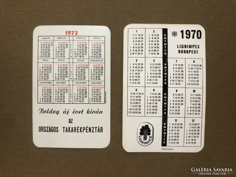 1970 1972 évi kártyanaptár 2 db