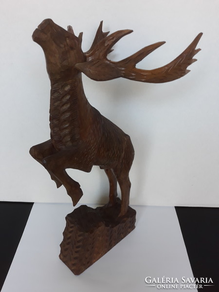 Deer statue - beautiful large size wood carving, 36 cm