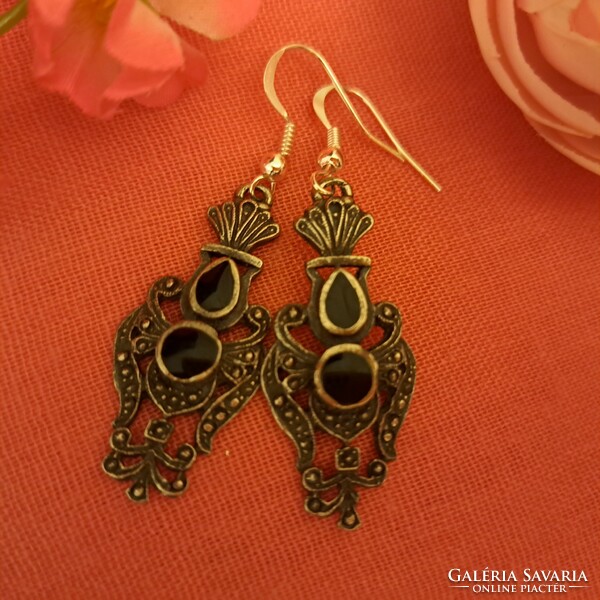 Handmade earrings with marcasite stones, 4 cm