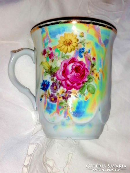 Luster-glazed, retro, pretty mug with flowers