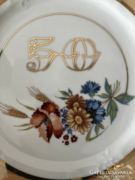 50. születésnap , festett porcelán tányér, kínáló, hibátlan.
