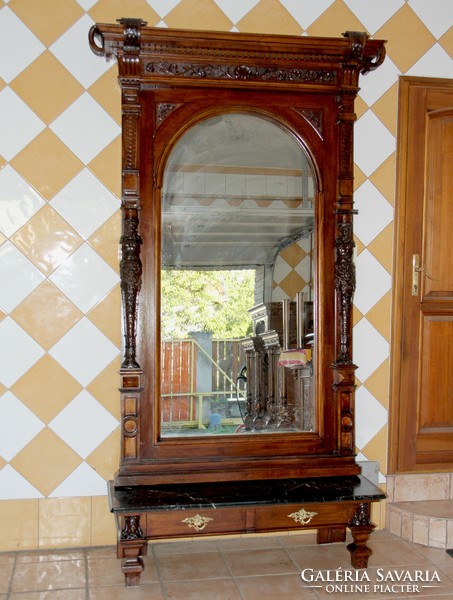 Pewter carved mirror with console table 255 cm