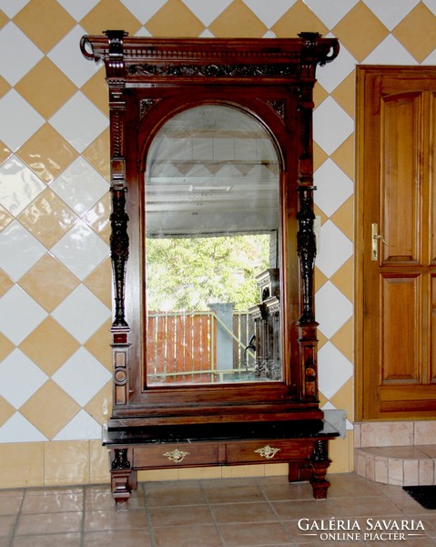 Pewter carved mirror with console table 255 cm