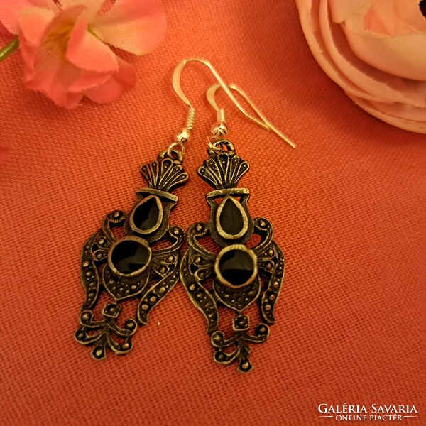 Handmade earrings with marcasite stones, 4 cm