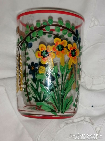 Old hand-painted butterfly bieder glass cup