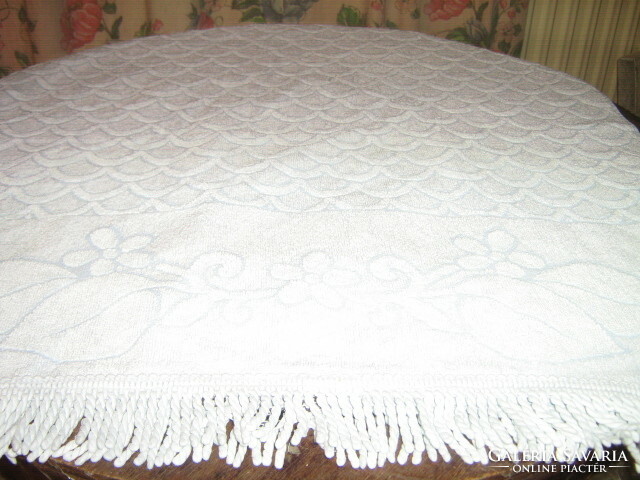 Antique printed flower pattern fringed light blue towel