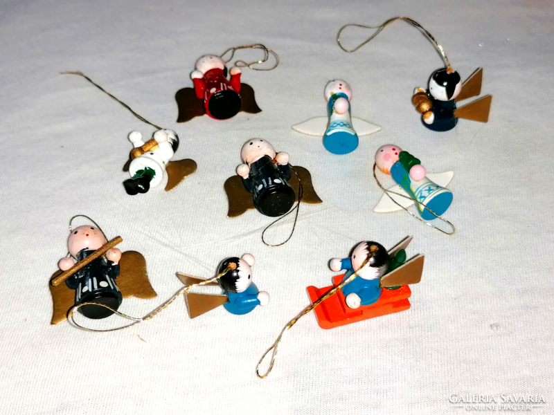 9 Pieces of old, hand-painted wooden Christmas tree decoration 64.