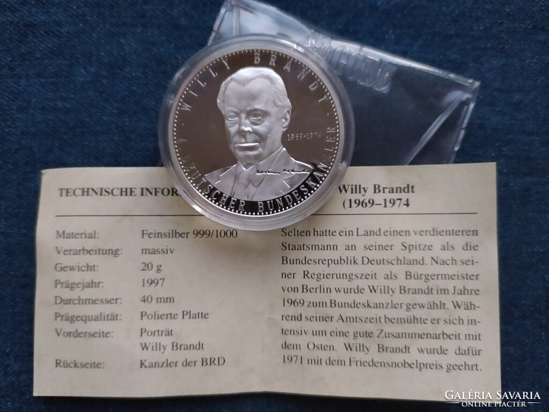 Germany willy brandt (1969-1974) .999 Silver medal 1997 pp (id69778)