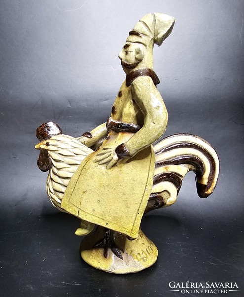 Kosiarska - ceramic figure riding a rooster