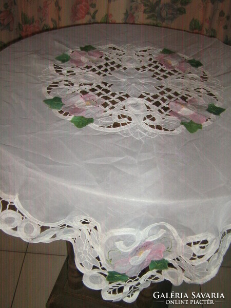 Beautiful vintage rose embroidered special tablecloth