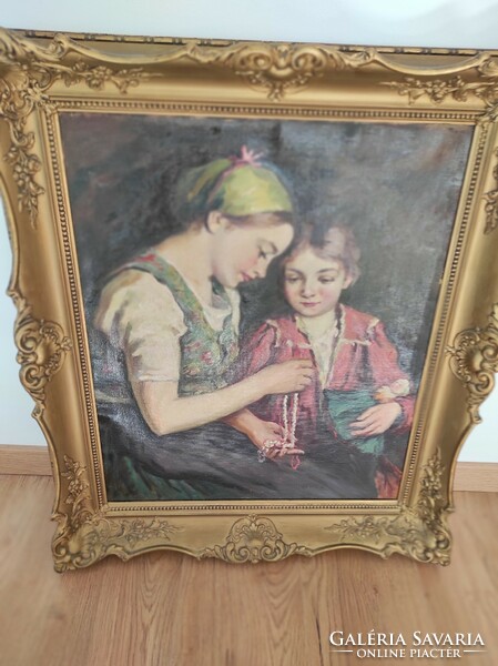 Friderika Bendéné Kovacsev girls with necklace oil painting