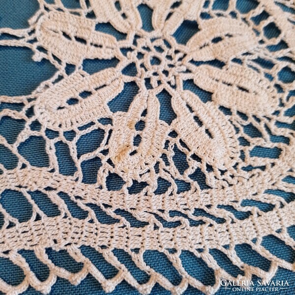 Hand crocheted light beige tablecloth, 55 x 55 cm