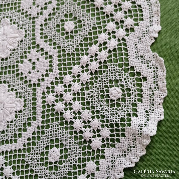Crocheted white fillet lace tablecloth, 62 x 27 cm