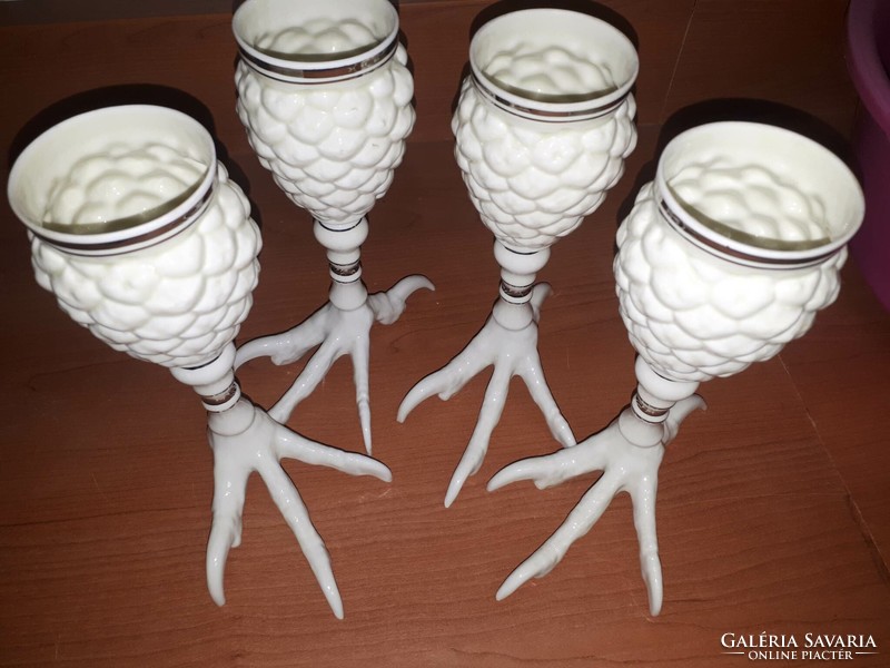 Hollóháza extremely rare, collector's chicken leg glass set, goblet