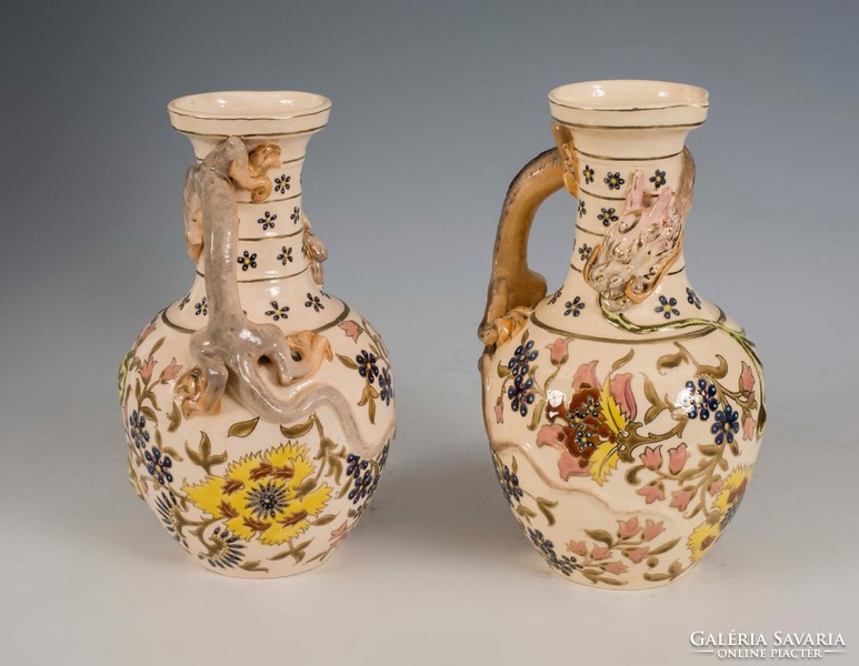 Schütz cilli - a pair of decorative jugs with plastic dragon ears