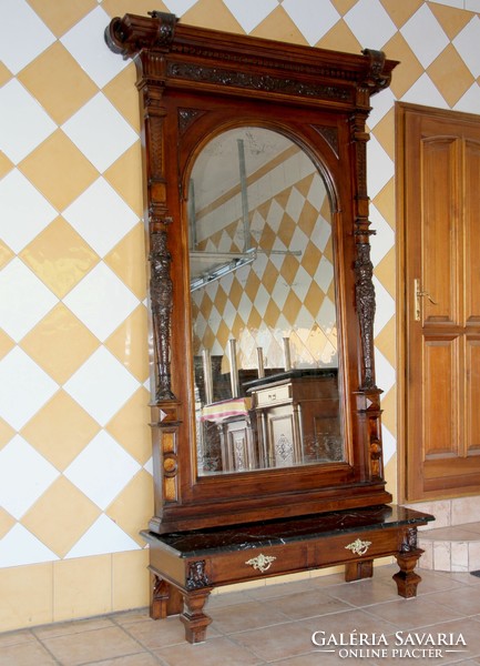 Pewter carved mirror with console table 255 cm