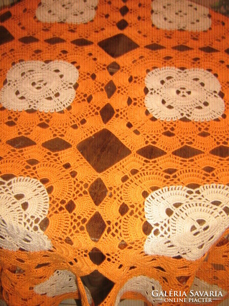 Beautiful special elegant hand crocheted antique vintage tablecloth
