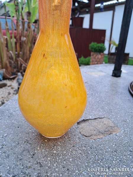 Narancssárga repesztett Fátyolüveg fátyol karcagi berekfürdői üveg váza Gyűjtői