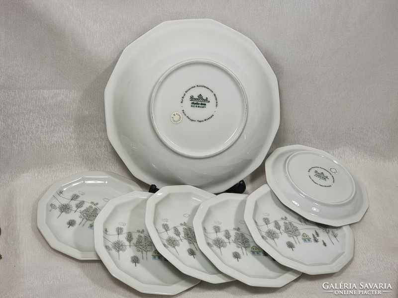 Rosenthal German porcelain, cake set for 6, studio pieces / designed by Finnish ceramist Rut Bryk