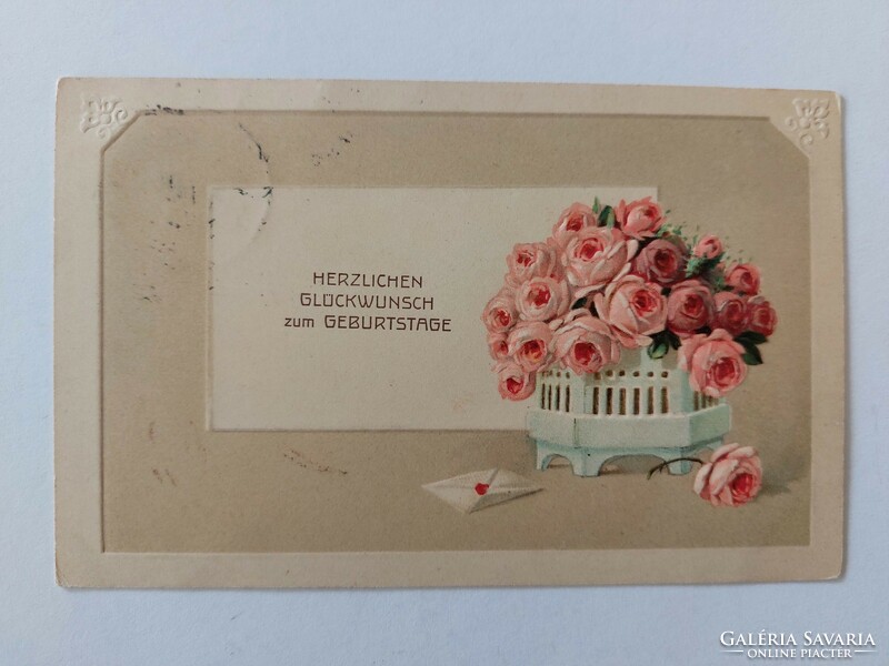 Old postcard embossed postcard rose