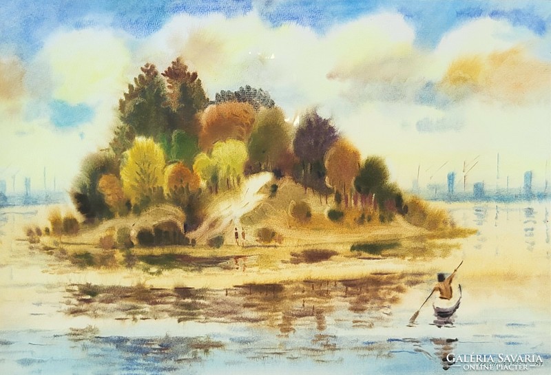 Miklós Osváth (1935 - 2004) Danube landscape c. His painting is 73x53cm with an original guarantee!