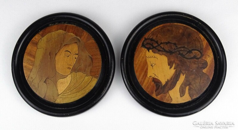 1M819 old Jesus - Mary intarsia wall decoration pair 13 cm (Felvidék érsekújvár 1938. Jun. 5. )