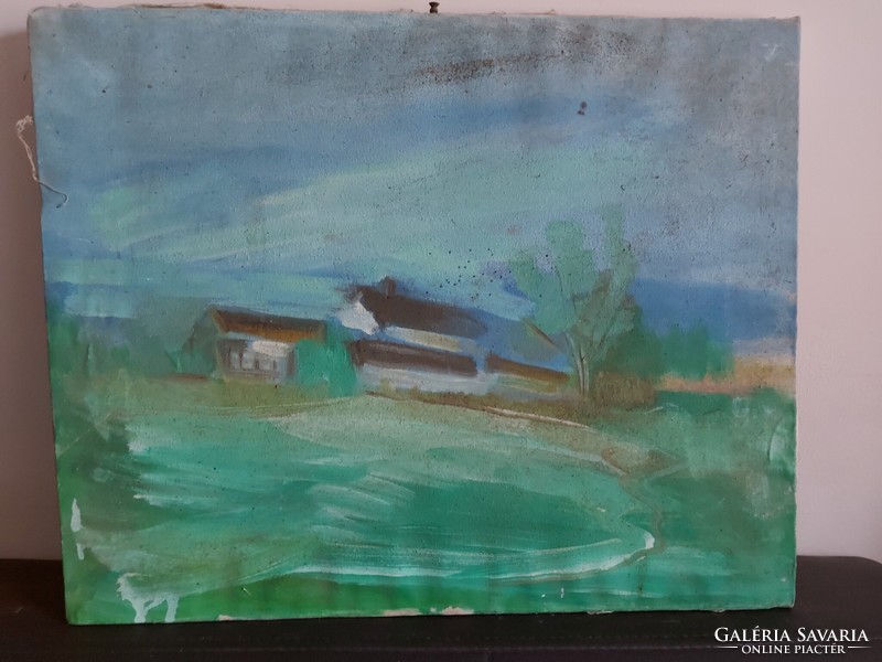 Unsigned painting - abstract depiction of a farm - 491