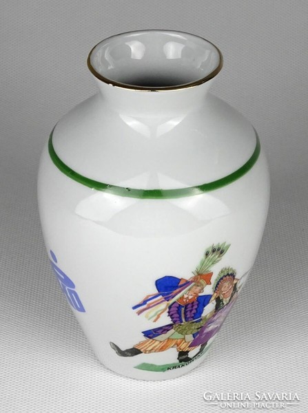 1M813 Régi népi motívumos lengyel porcelán váza virágváza 13 cm