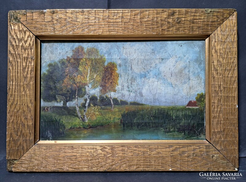 Deseő s. - Lake landscape - antique oil painting