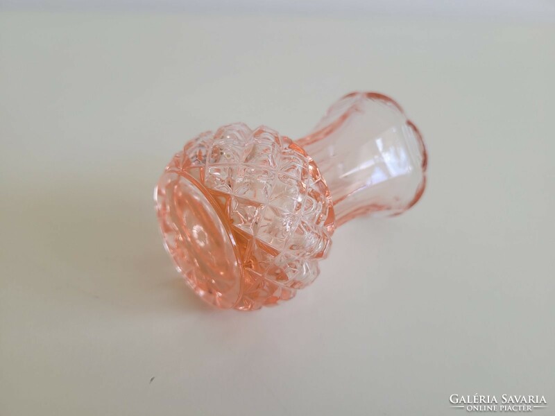 Régi üveg kis váza rózsaszín üvegváza 8 cm