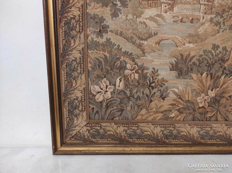 Antique wall tapestry frame landscape castle park machine woven 436 7370
