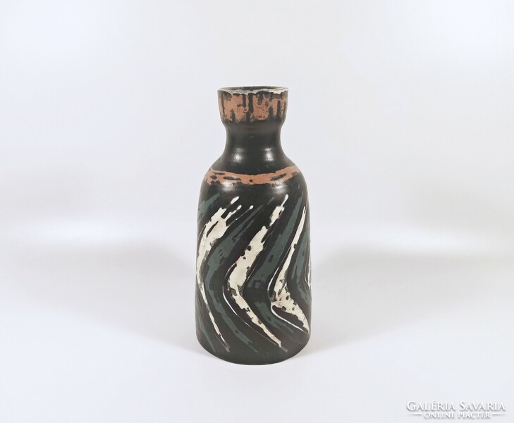 Gorka livia, retro 1950 black ceramic vase with an abstract pattern, flawless! (G008)