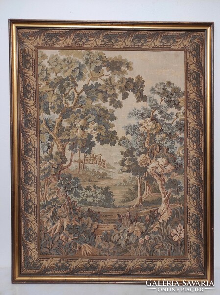 Antique wall tapestry in frame landscape castle park 437 7371