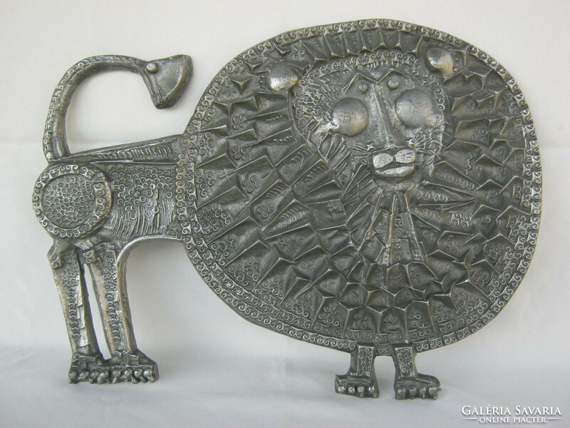 Retro ... Otto Kopcsányi Hungarian applied art metal work wall decoration lion