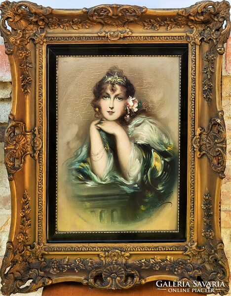 Innocent Ferenc (1859-1934) charming young lady c. His painting is 75x60cm with an original guarantee!