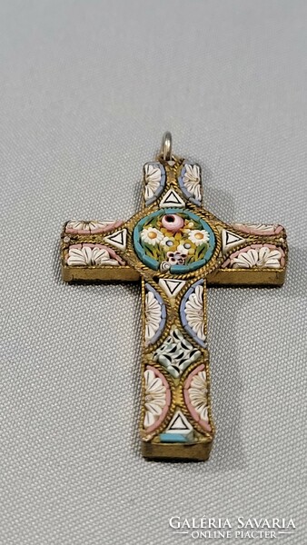 Mini mosaic, decorated with Murano glass, copper cross pendant