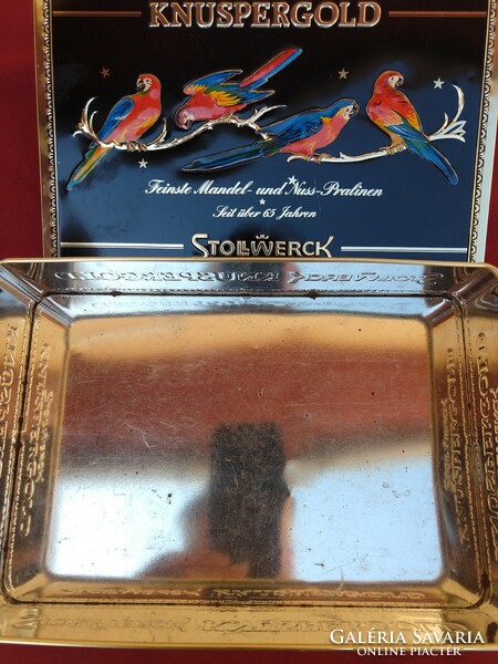 Beautiful chocolate metal box decorated with macaws, stollwerk, 24 x 16 x 6 cm..