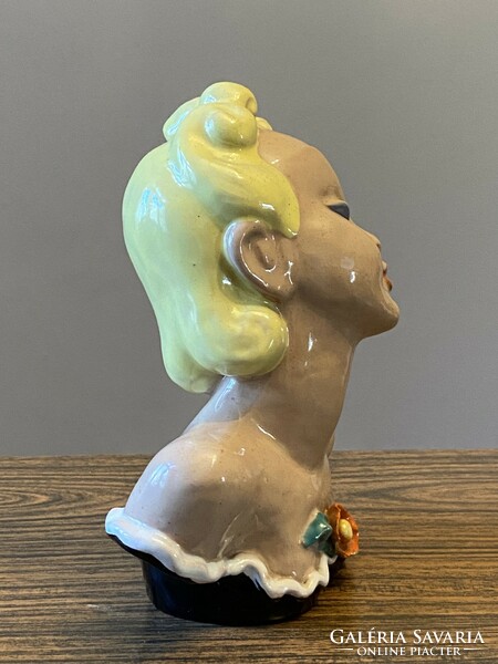 Antique painted hop ceramic female bust statue