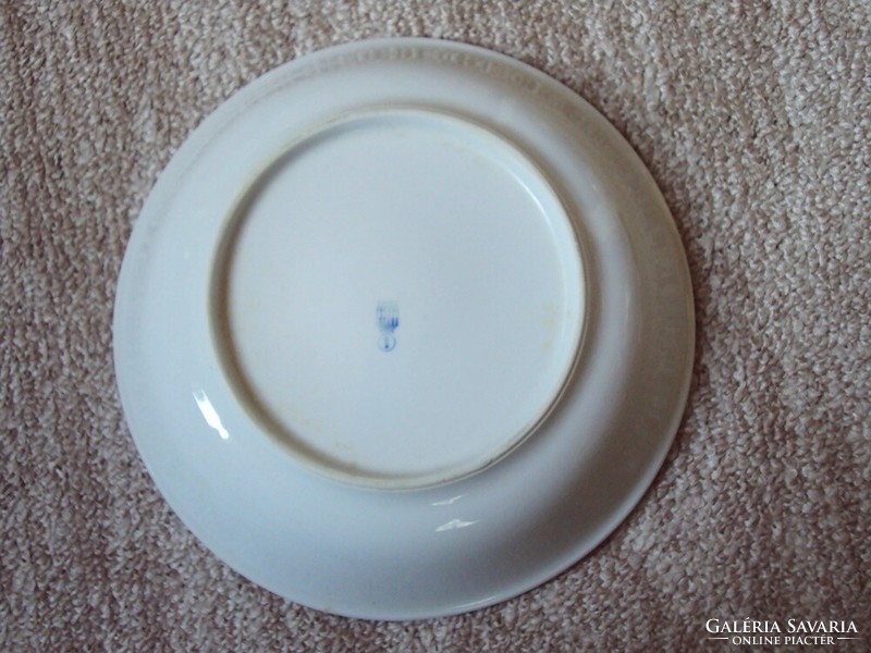 Retro old deep soup plate with pécs mark Zsolnay, blue border, factory kitchen