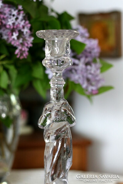 Val Saint Lambert belga üveg gyertyatartó, Szűz Mária alakos, gyönyörű, gyűjtői darab!