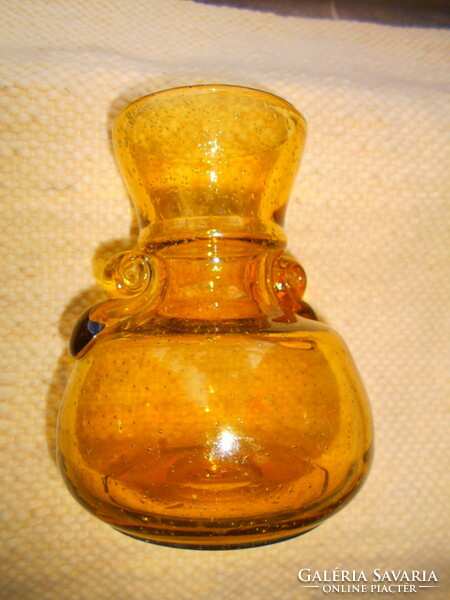 Craft thick walled bubble glass vase with beautiful amber frosted glass